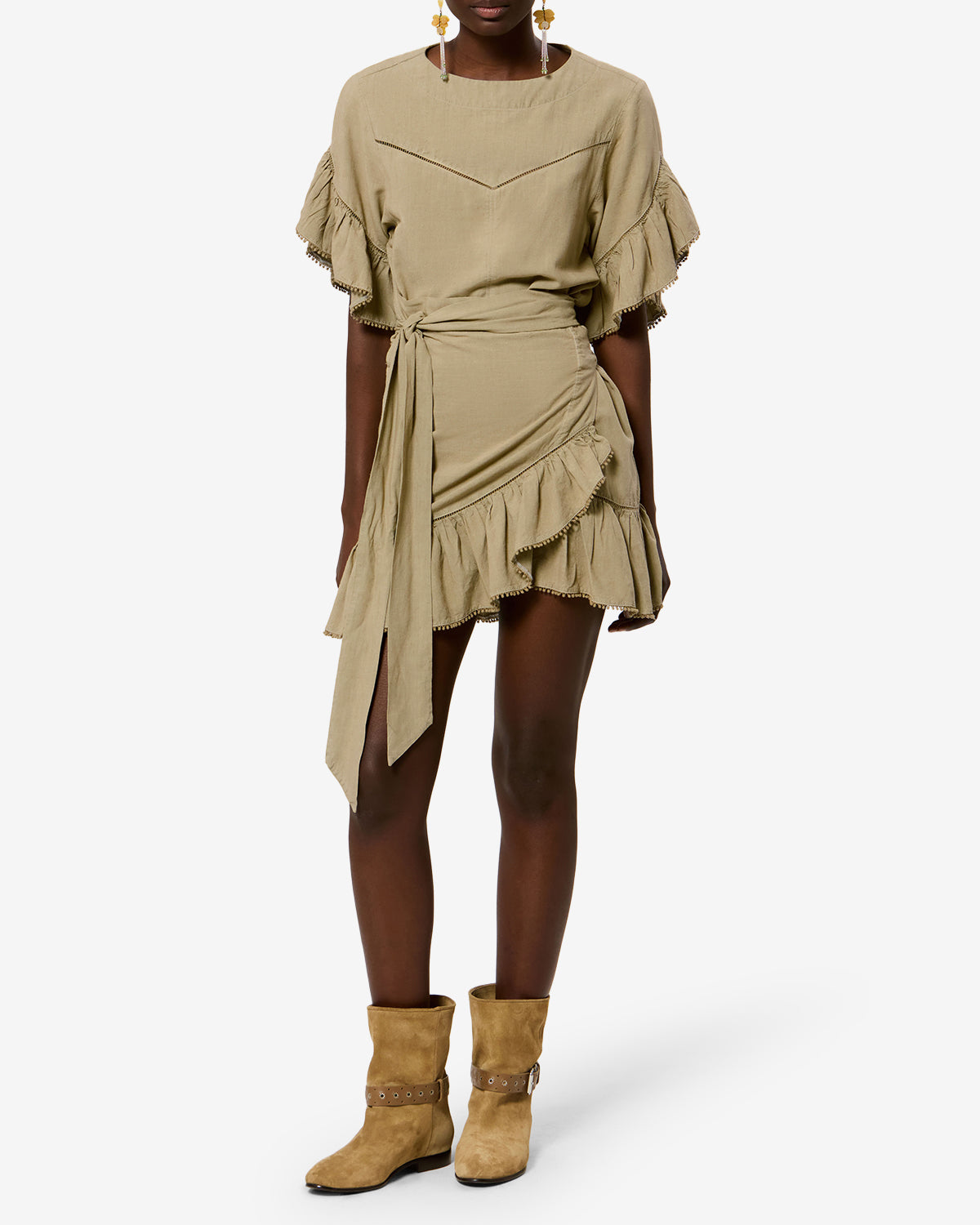 Isabel Marant Melicia robe portefeuille lin light bronze