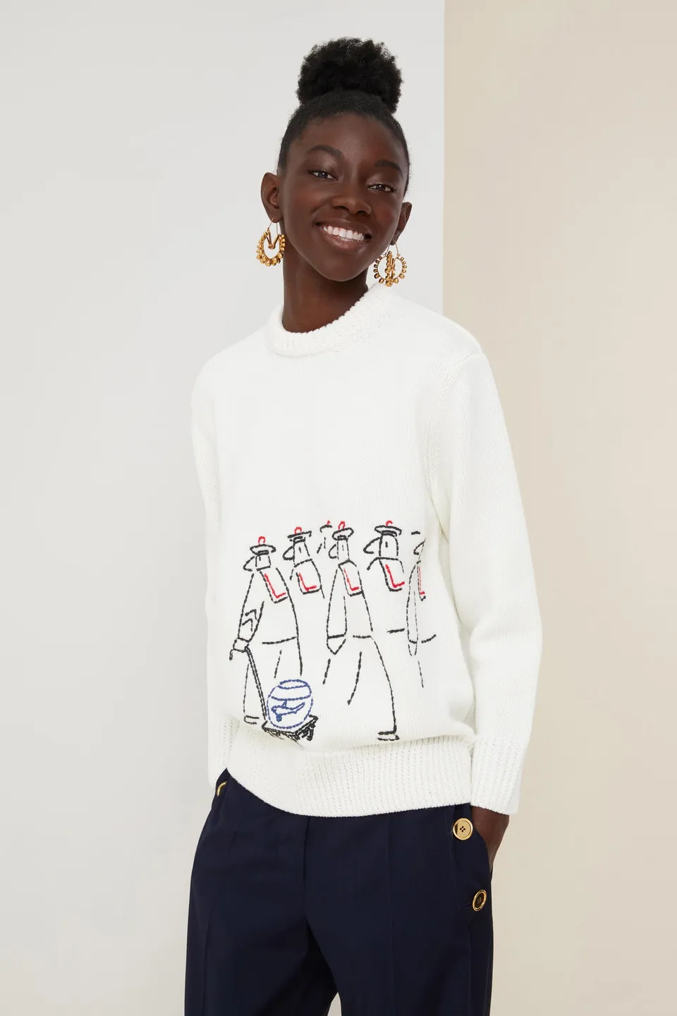 Patou Bosc pull laine Crème XS-XXL brodé