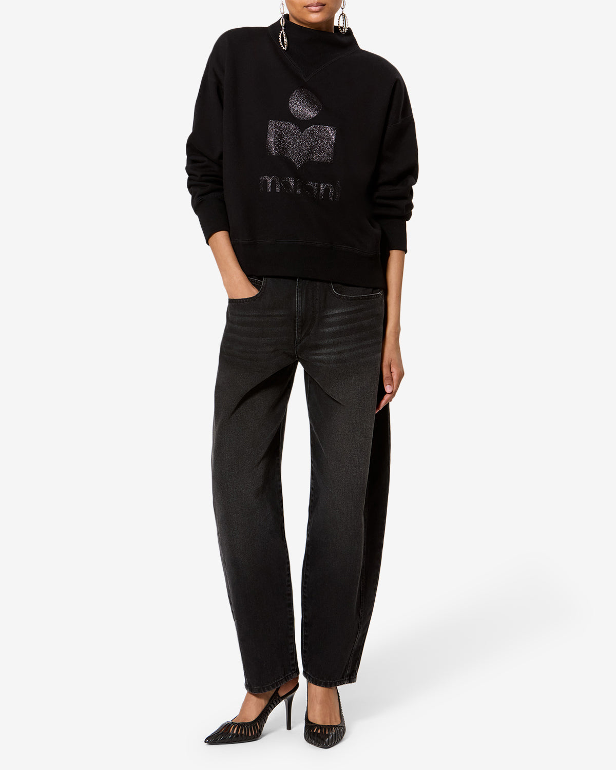 Isabel Marant Moby sweatshirt noir coton logo glitter
