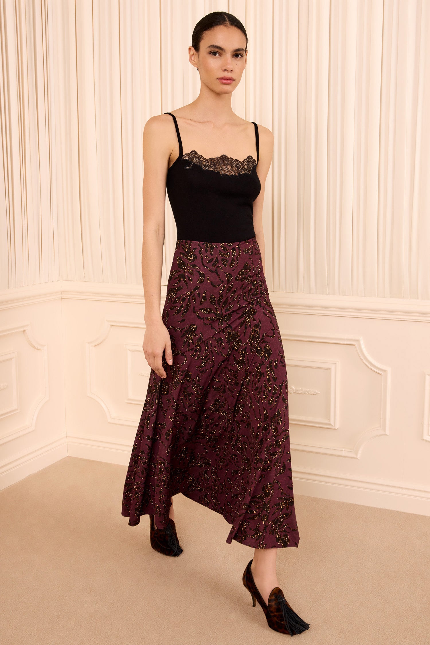 Ulla Johnson Fiona FA260809 jupe jersey Claret fleurie