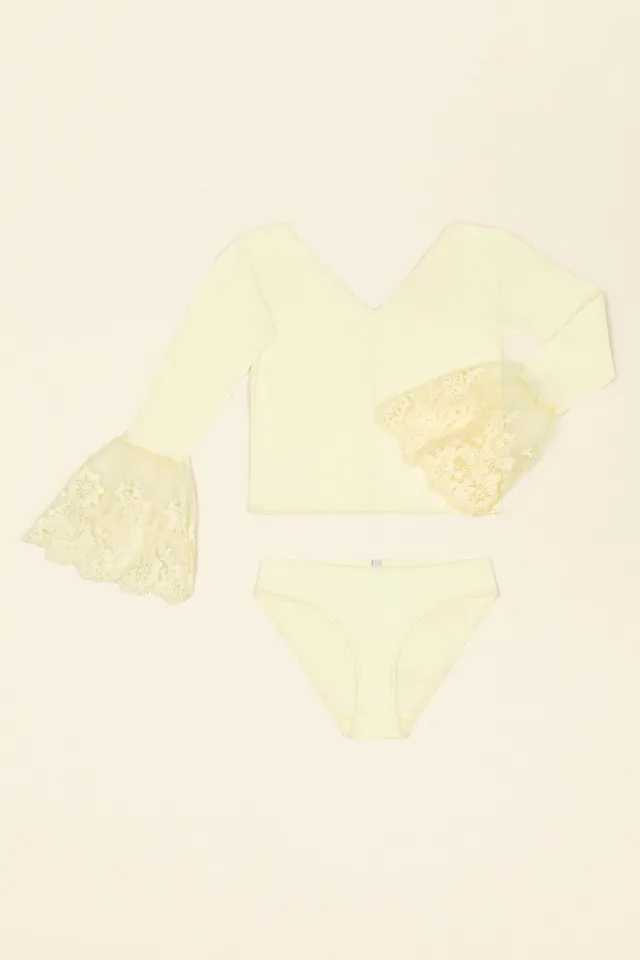 Patou LI002 ensemble coton bio jaune dentelle Popcorn