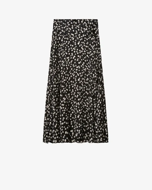 Isabel Marant Hilza jupe longue soie noir écru fleuri