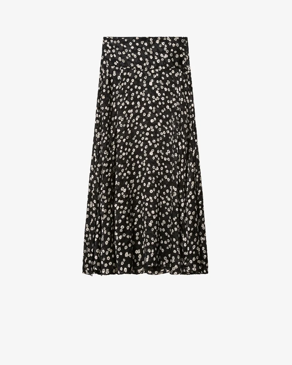 Isabel Marant Hilza jupe longue soie noir écru fleuri