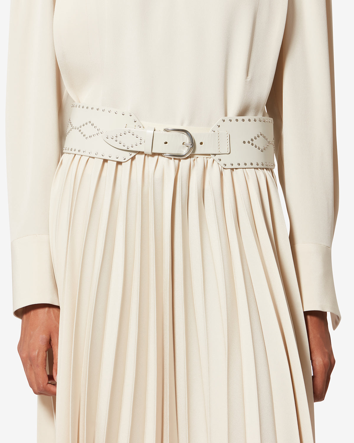 Isabel Marant Lucie ceinture cuir écru-argenté cloutée