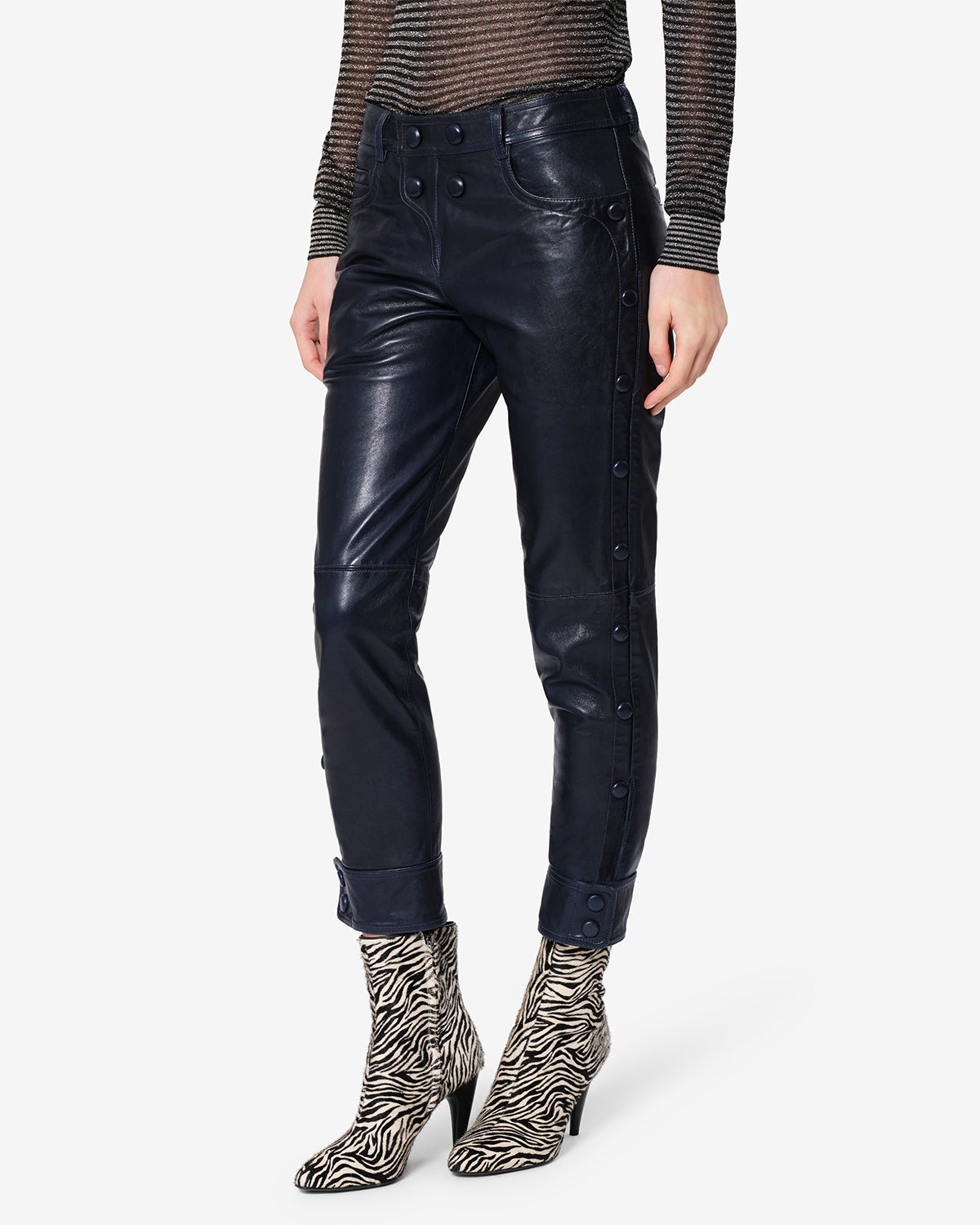 Isabel Marant Rolinda pantalon cuir bleu marine droit