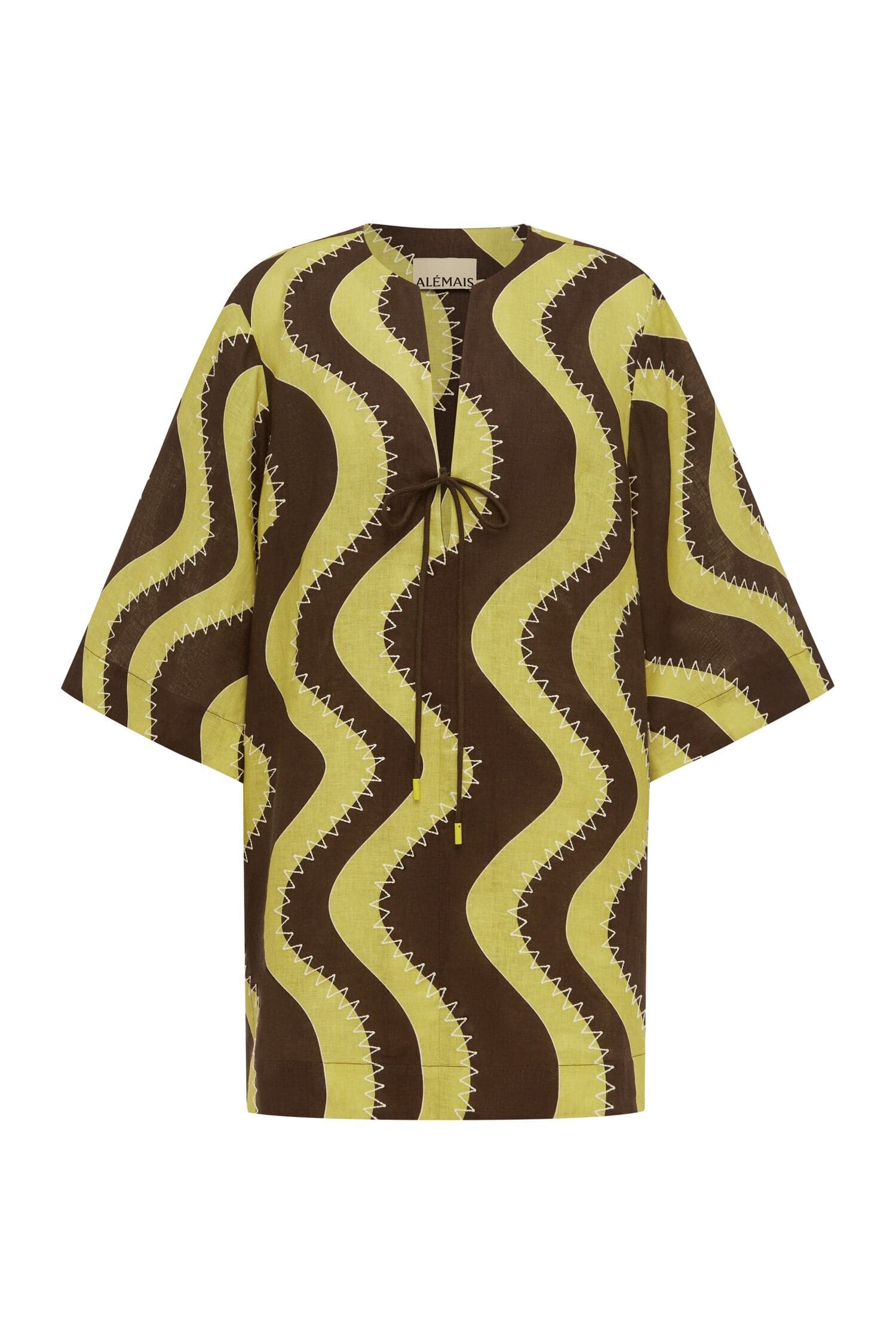 Alemaïs Frankie Mini robe jaune en lin col V