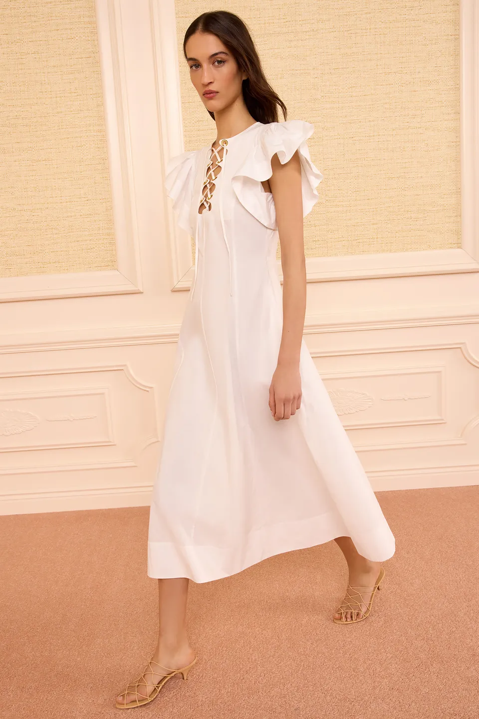 Ulla Johnson Odessa PF260144 robe midi coton blanc cowrie
