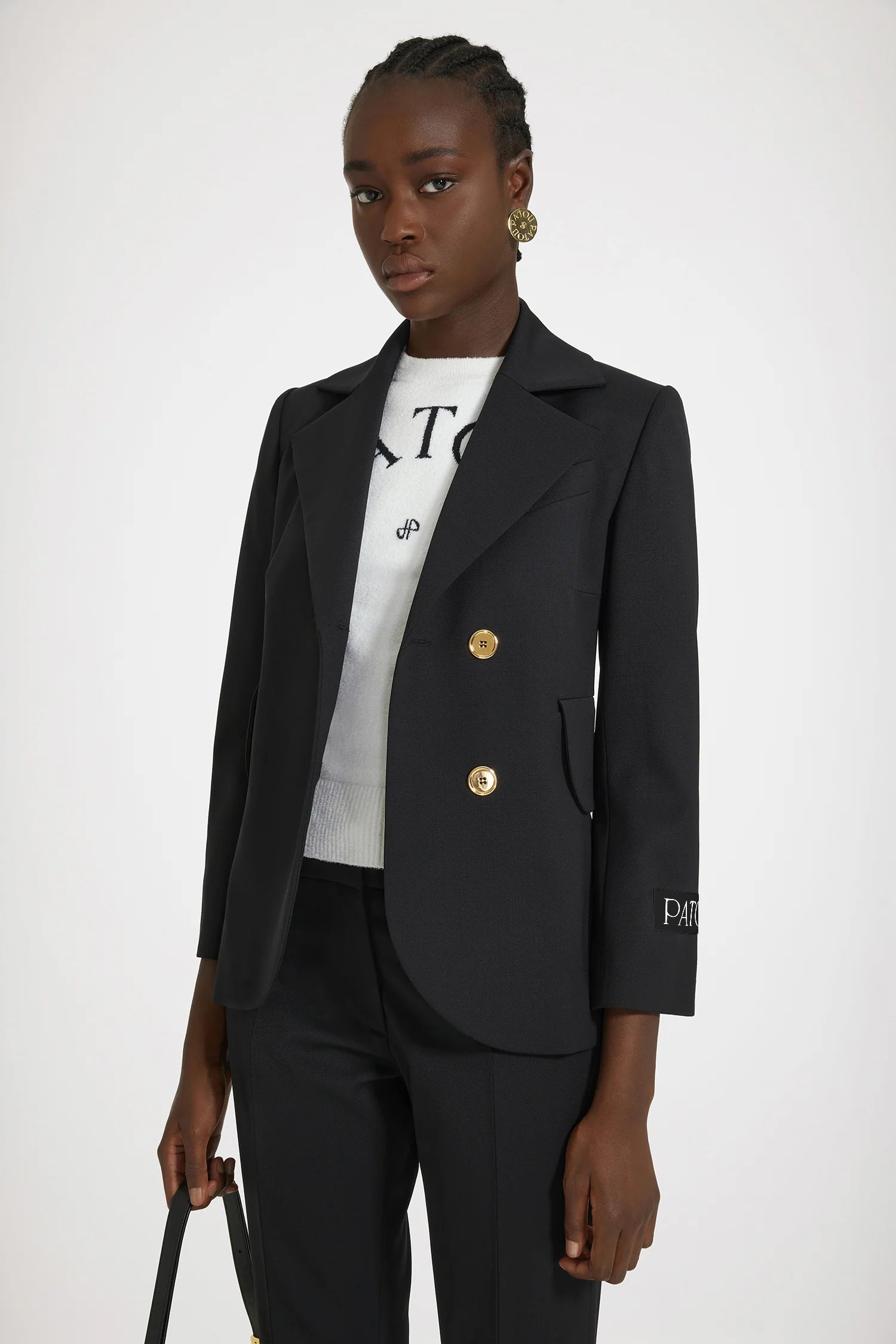Patou JA035 veste tailleur laine noire ceinture