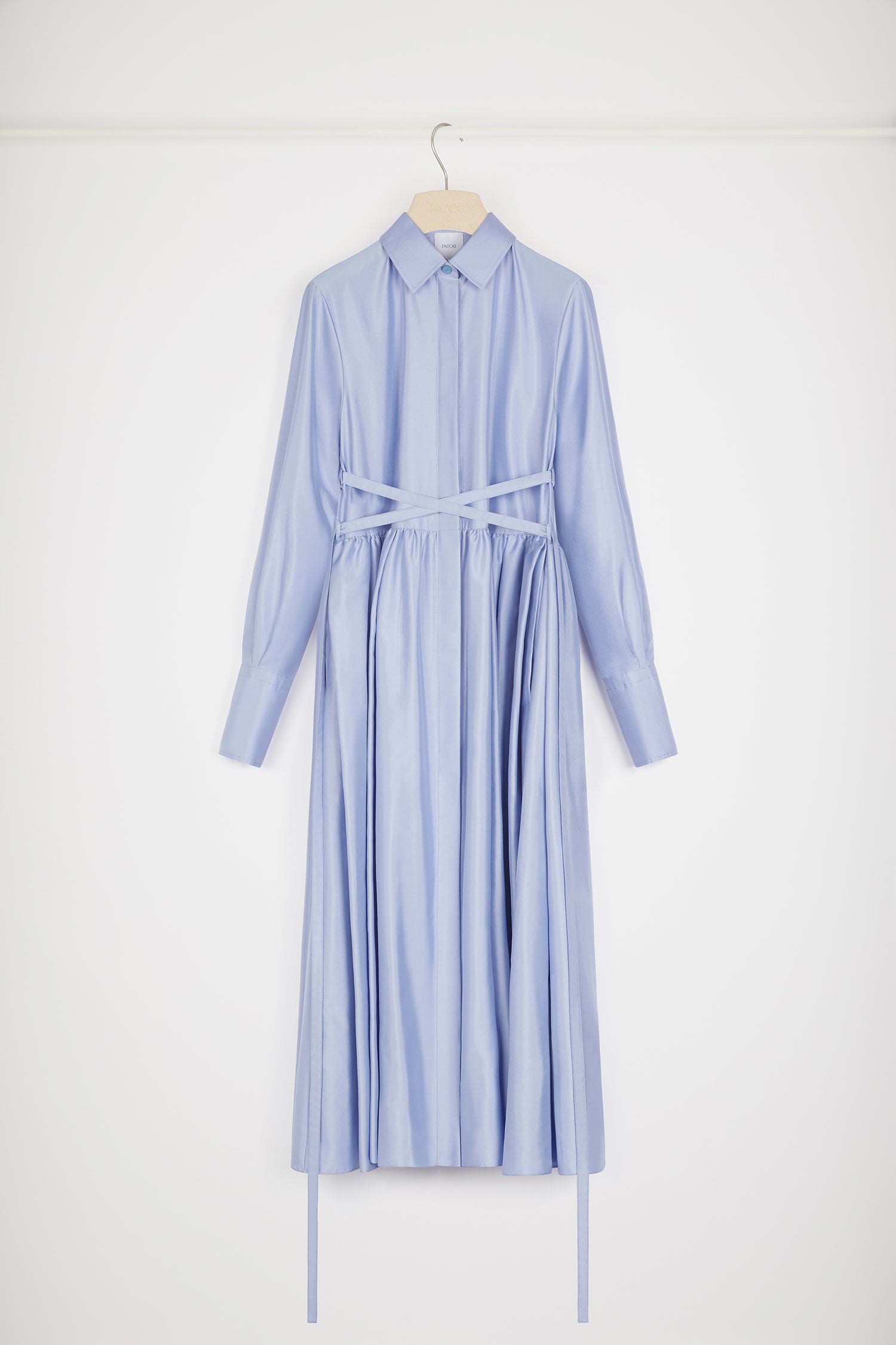 Patou robe chemise midi satin Alaska Blue 38 ceinturée