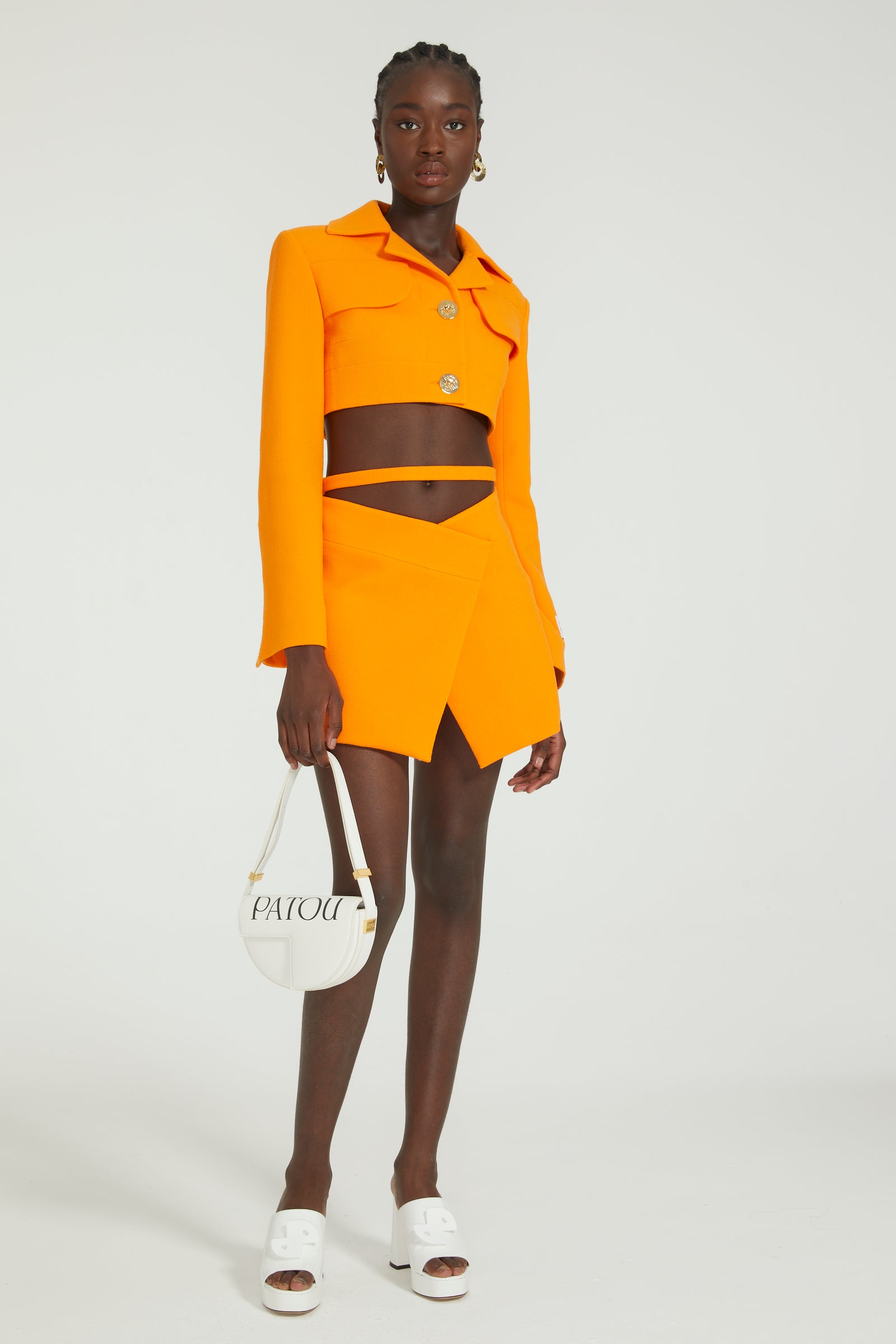Patou P24SK0630169217O jupe portefeuille orange vif laine