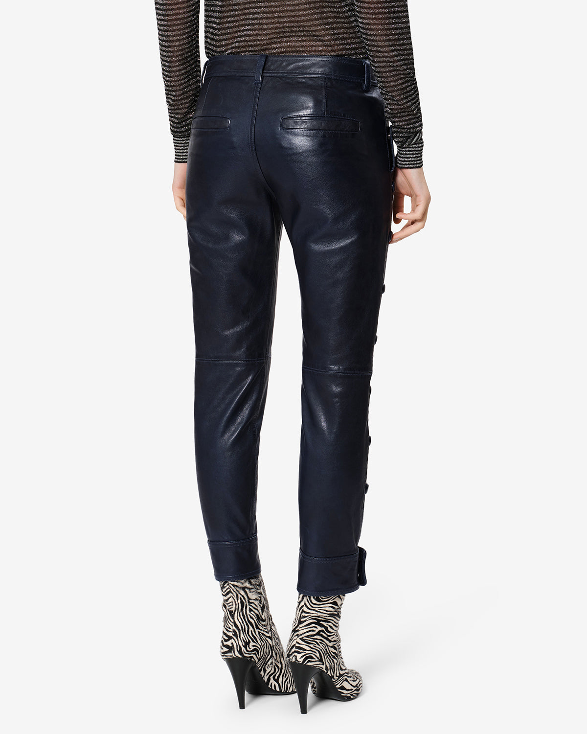 Isabel Marant Rolinda pantalon cuir bleu marine droit