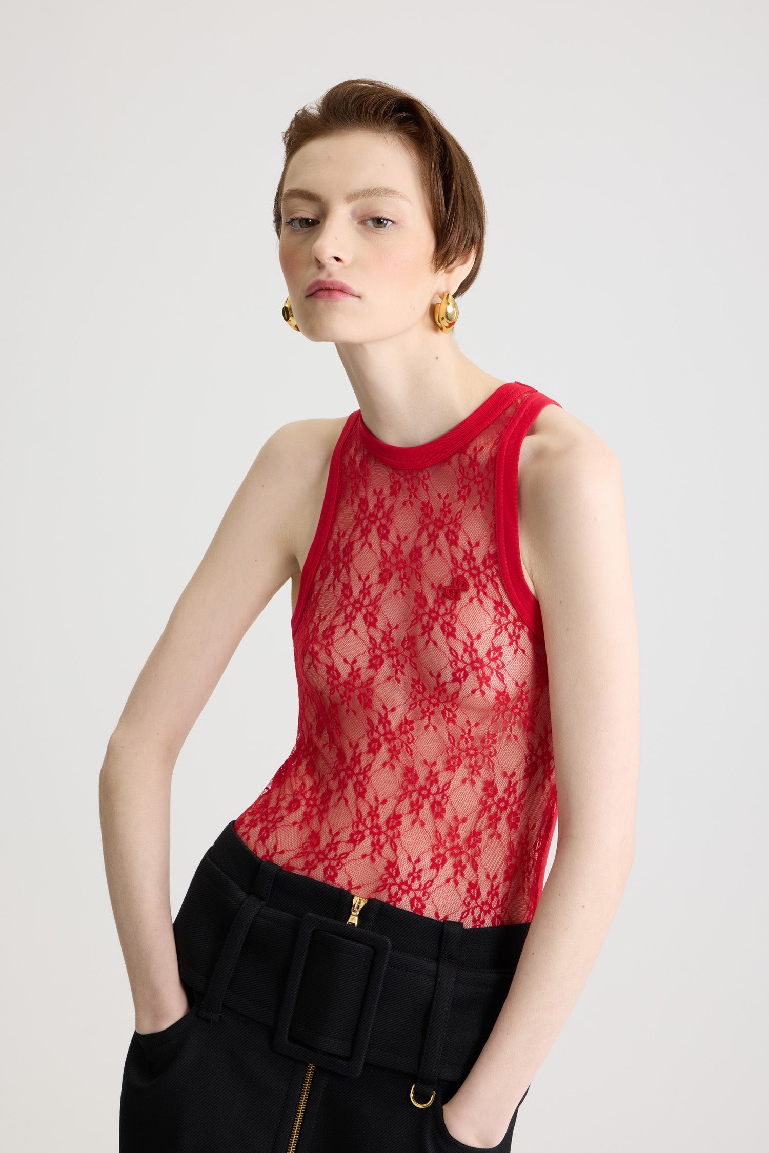 Patou Tank Top Jersey Dentelle Rouge Babylone