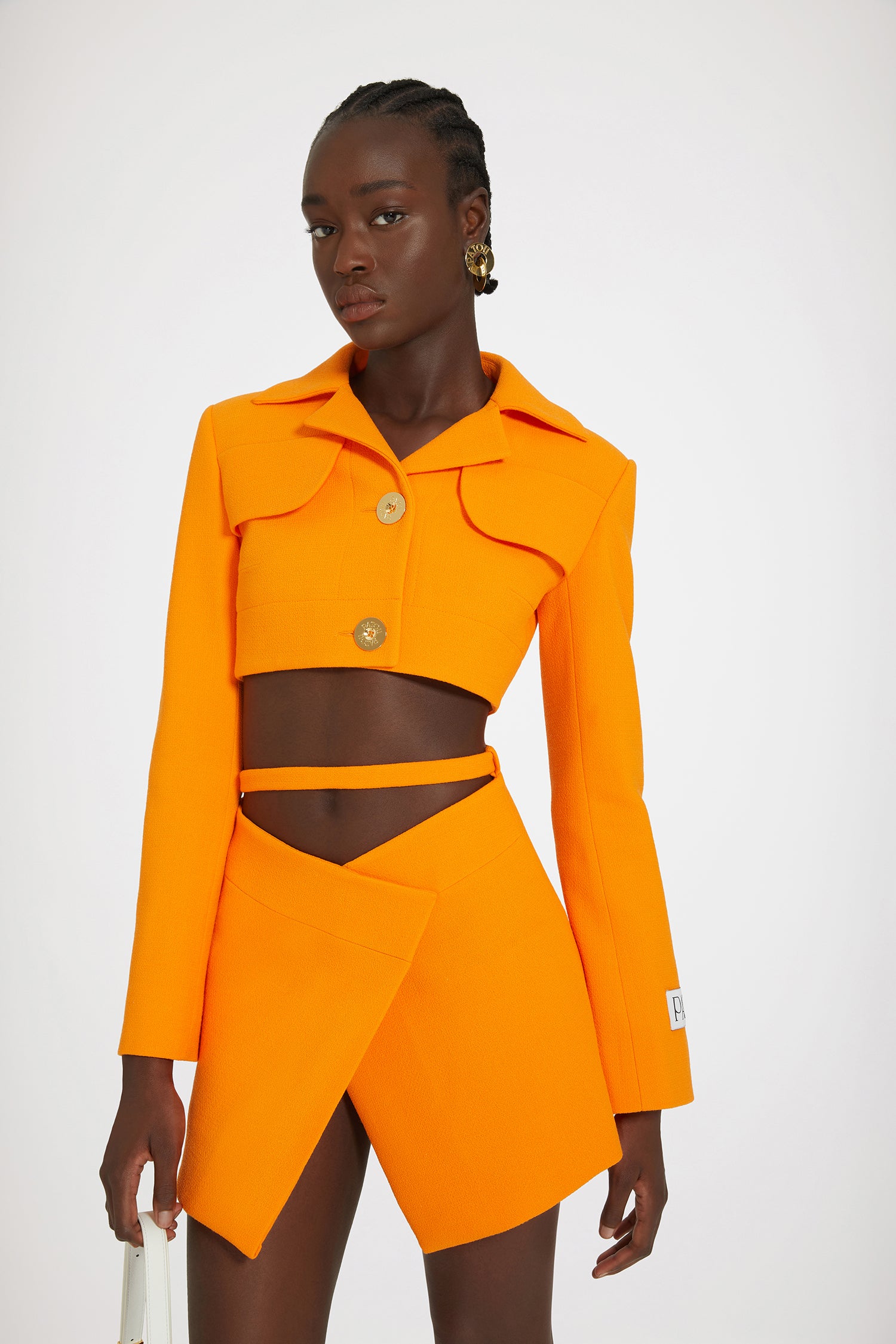 Patou JA037 veste laine courte orange vif cropped