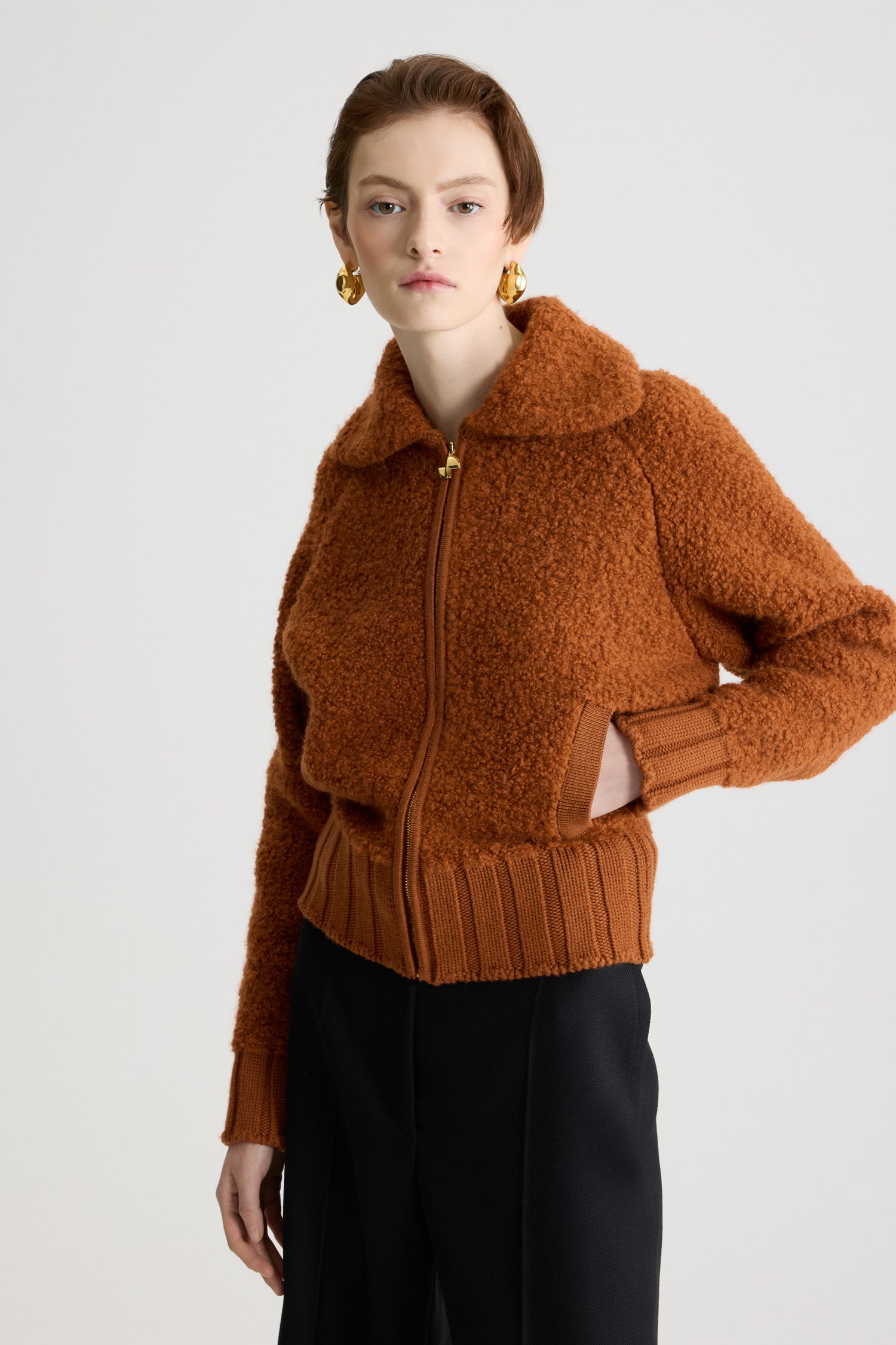 Patou KN289 bomber laine marron Pumpkin Spice bouclé