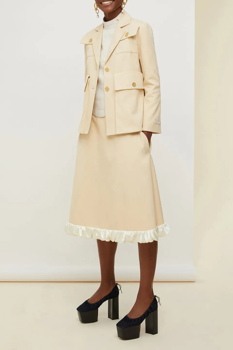 Patou P20JA0050027102V veste coton safari Vanilla 38 crop