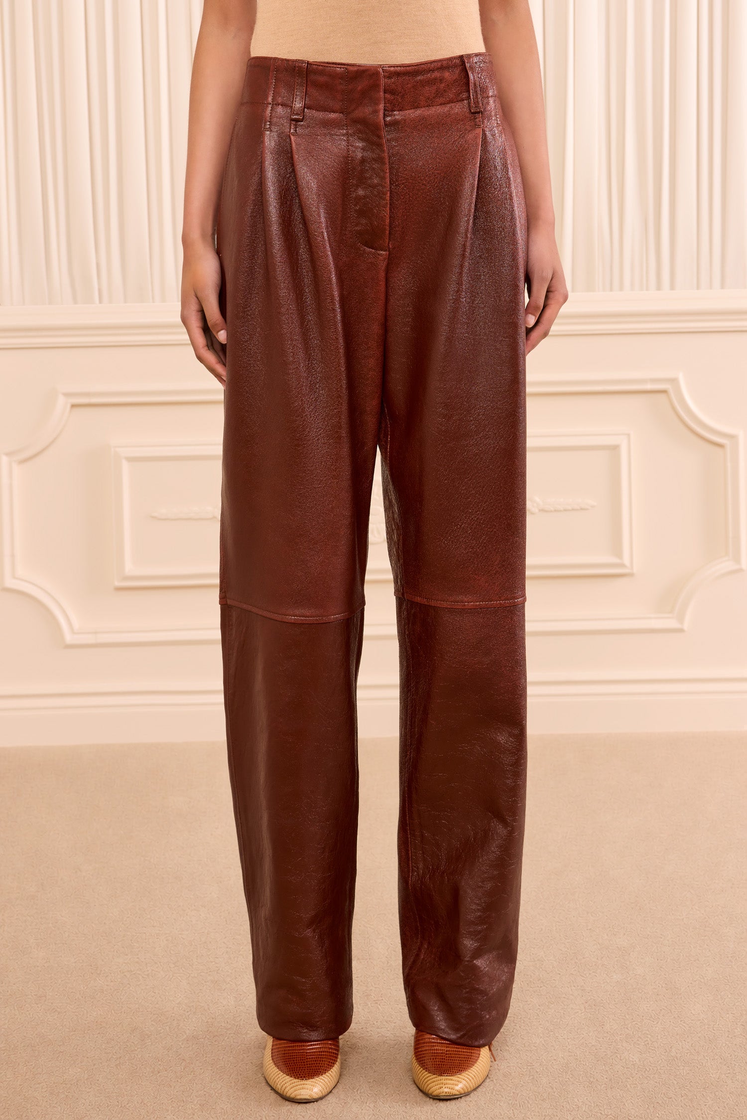Ulla Johnson Keiran Leather pantalon Cognac cuir
