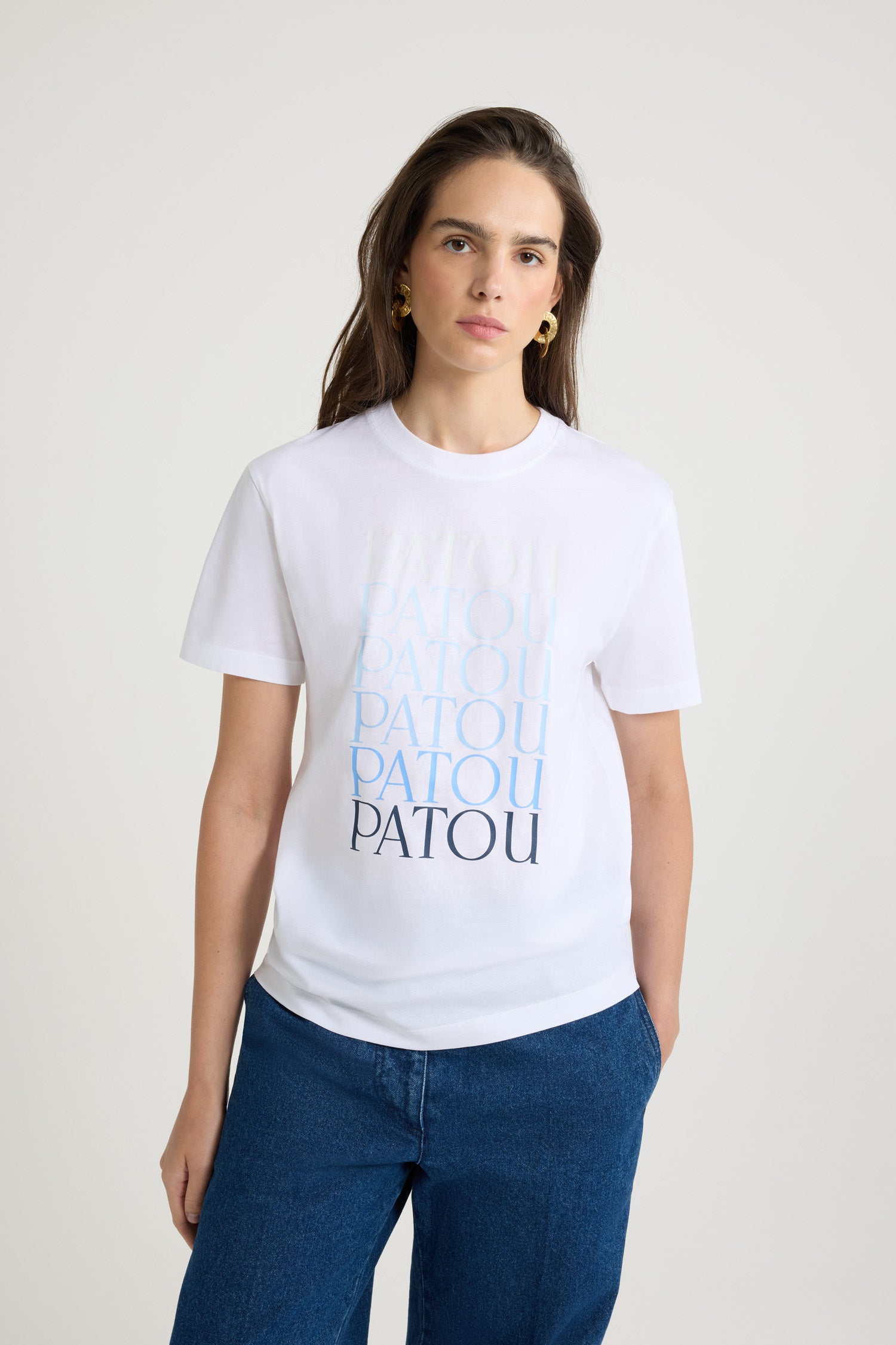 Patou JE112 t-shirt blanc coton bio logos dégradé
