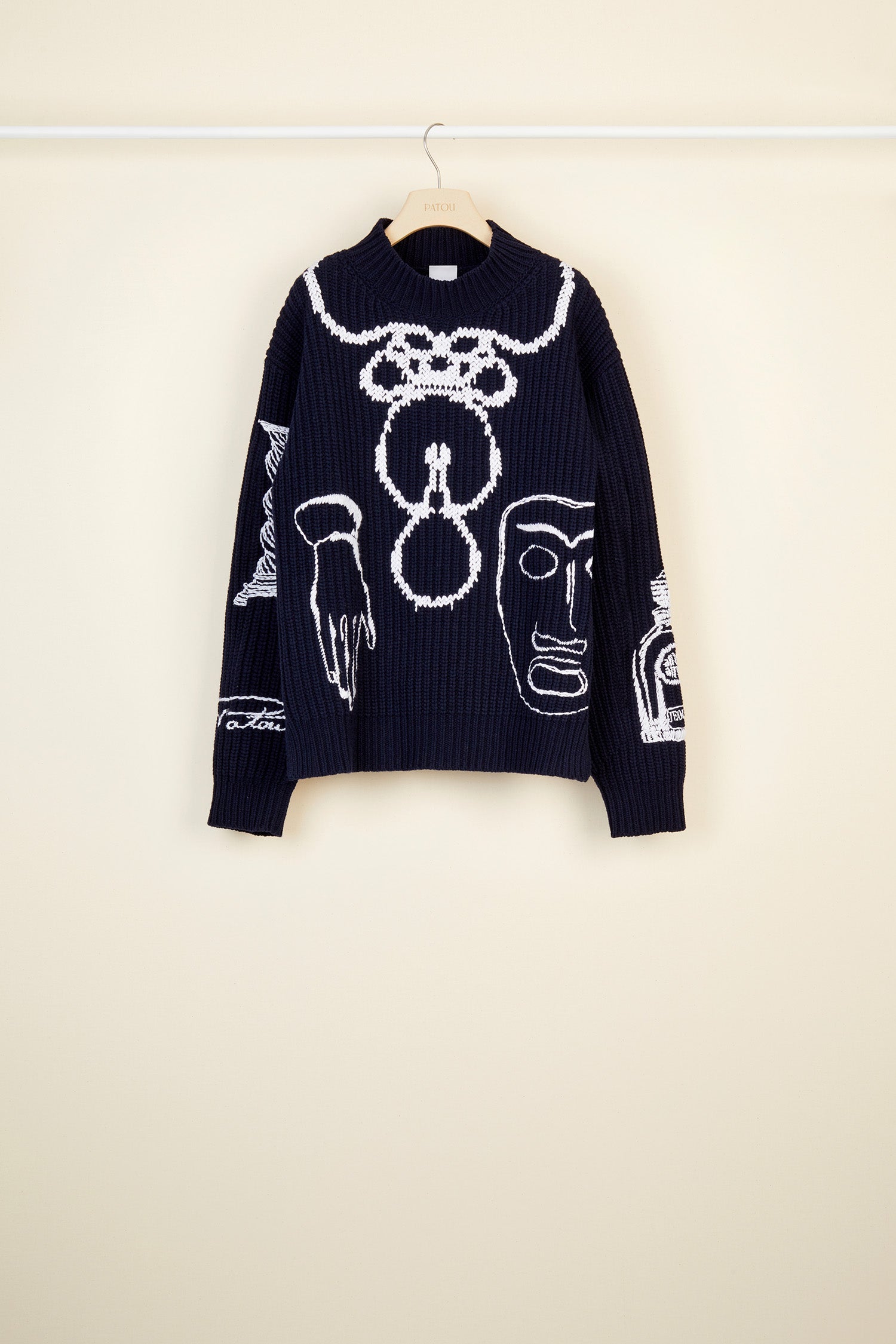 Patou Knitwear KN009 pull laine mérinos bleu marine oversize