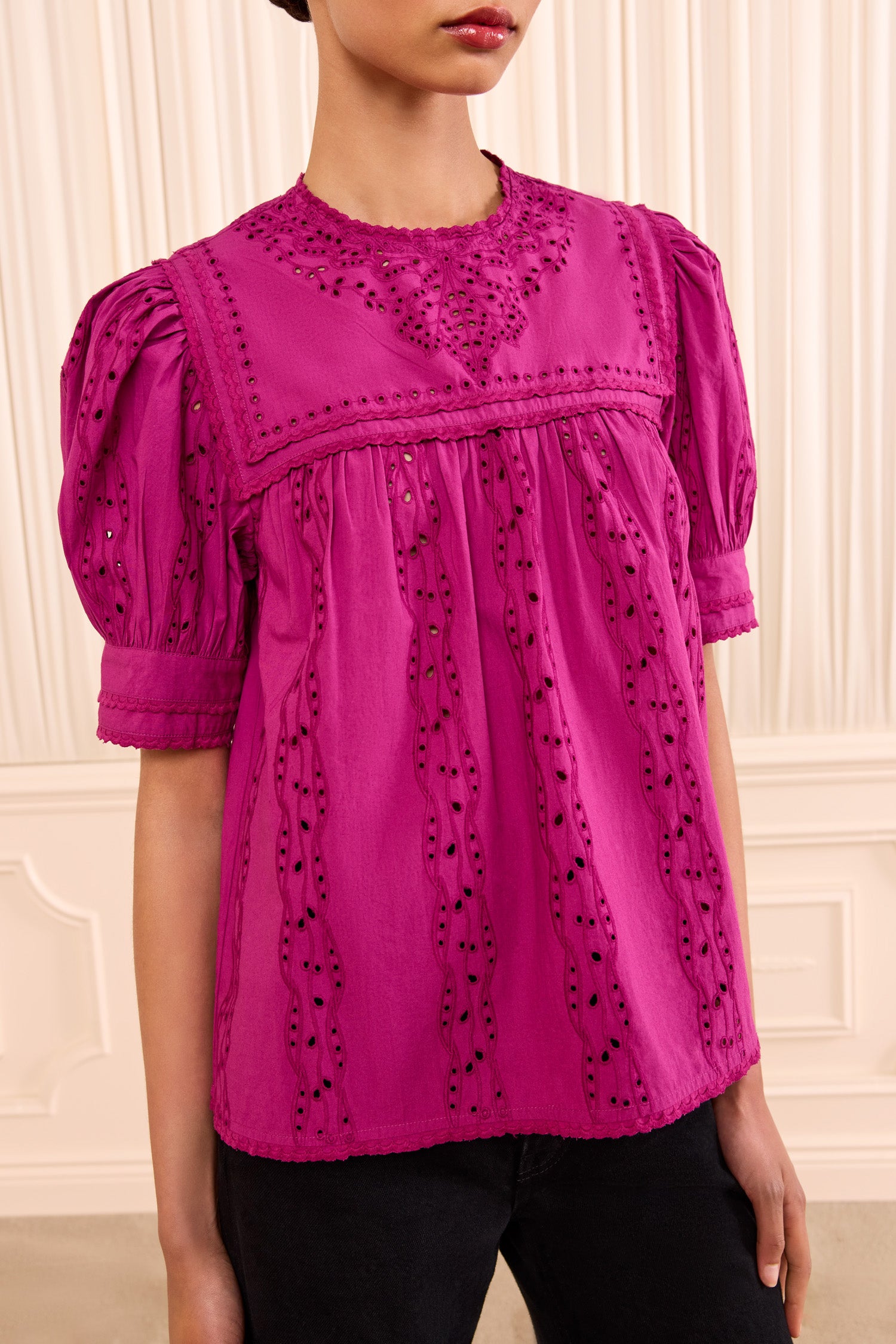 Ulla Johnson Una haut coton Orchid manches courtes