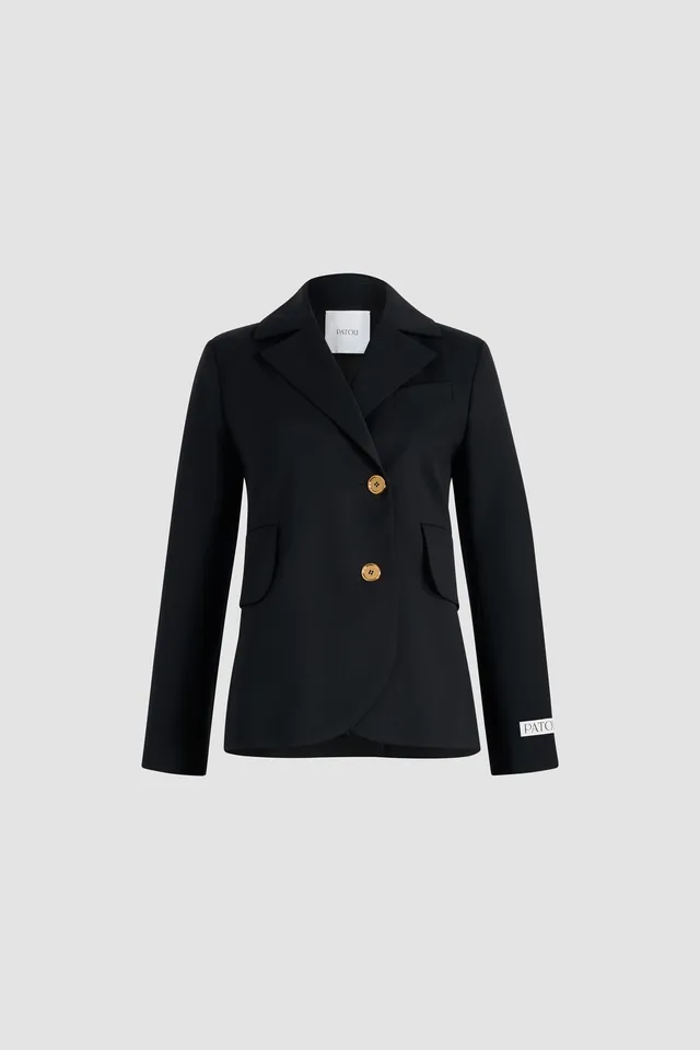 Patou P25JA0540103999B veste ceinturée noire laine taille 38