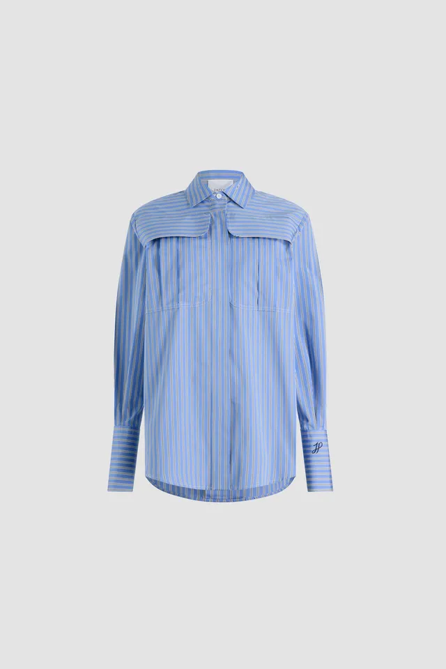Patou BL036 chemise safari coton rayé bleu 34-44