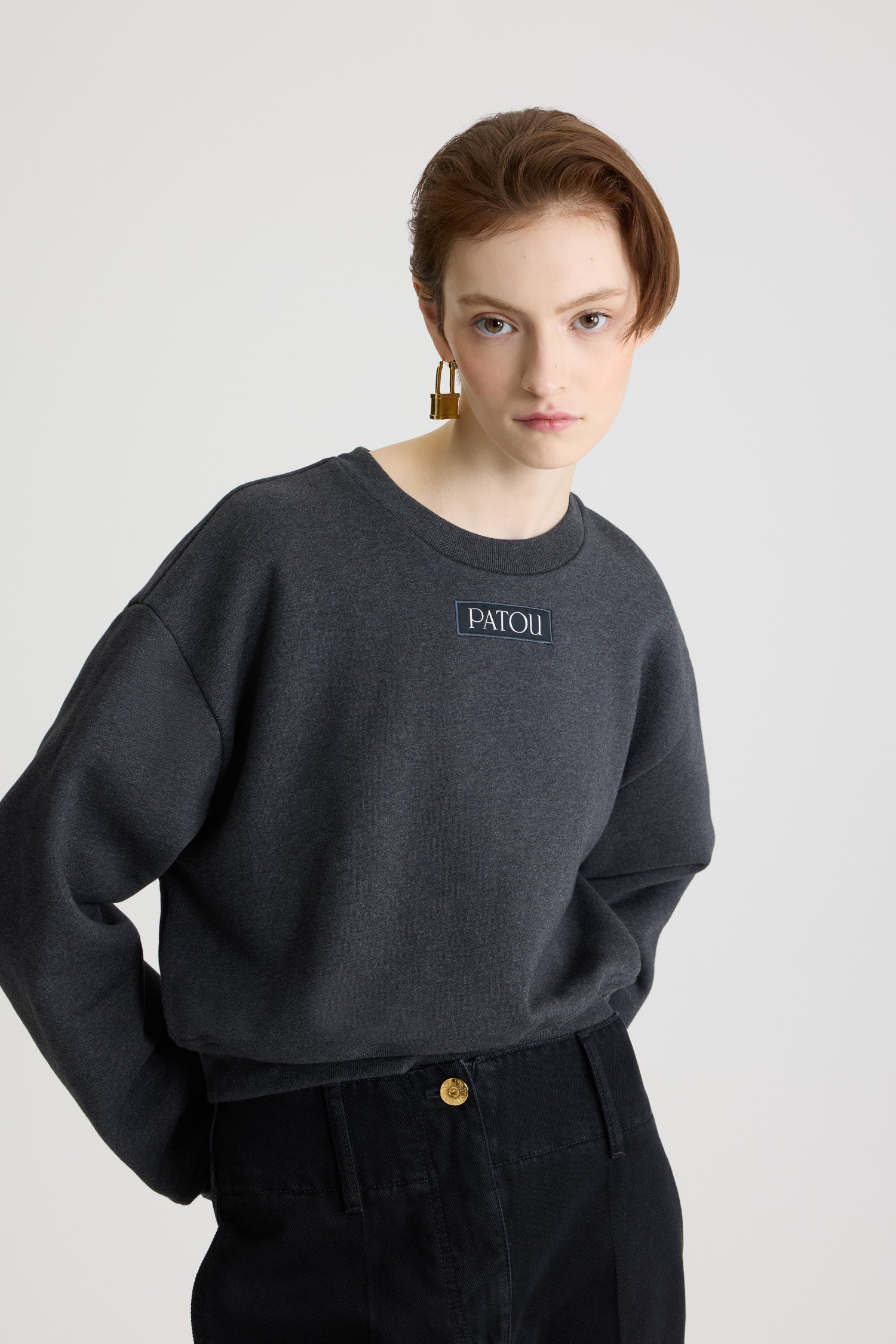 Patou H25JE200 sweat molleton coton bio gris Mercury