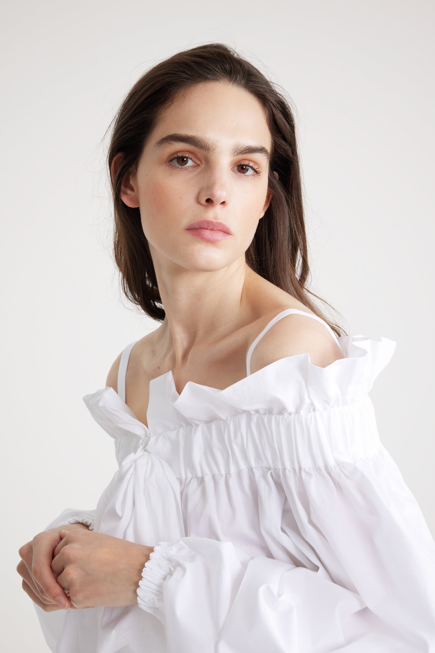 Patou TO043 top coton blanc cropped à cordon