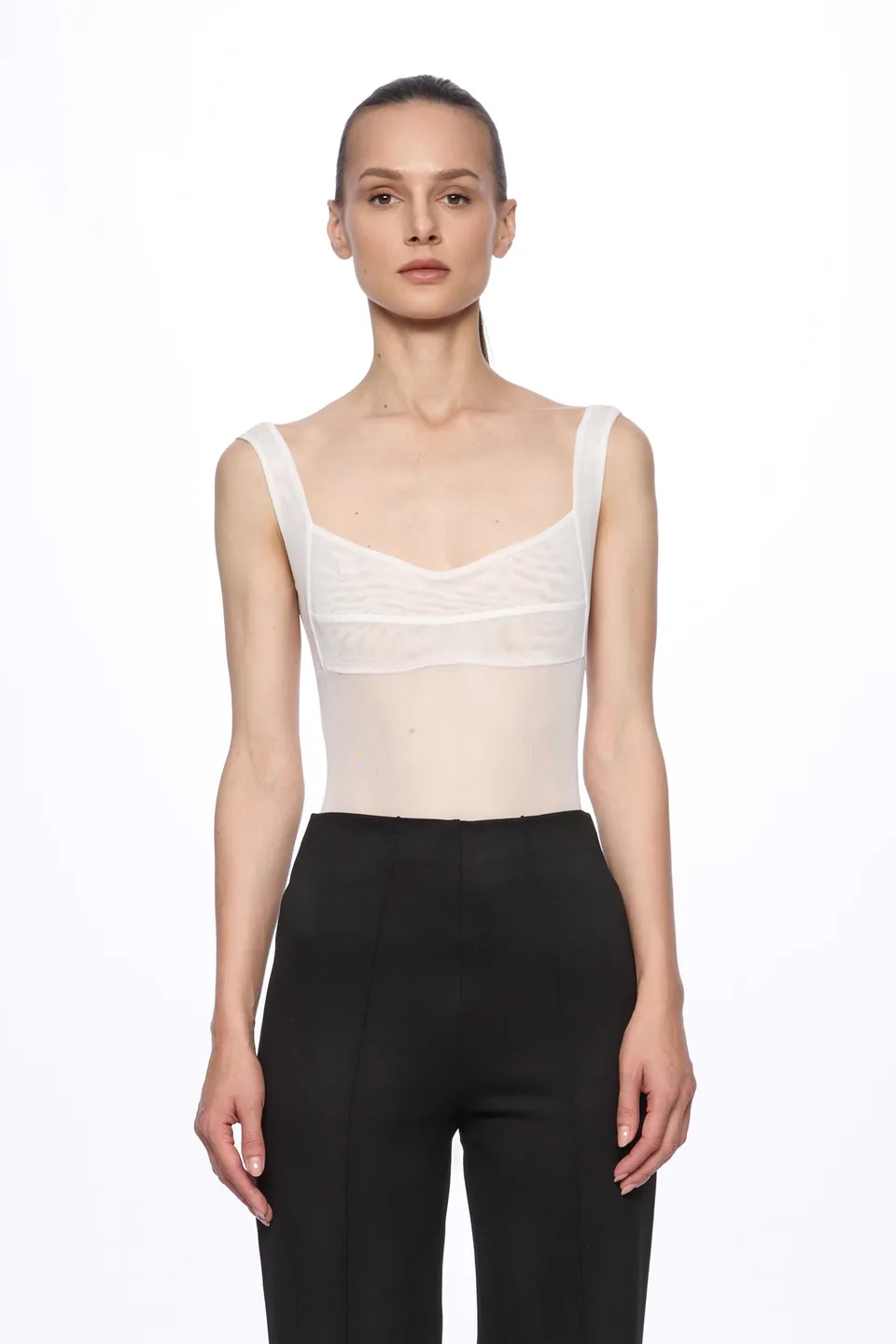 ATU Body Couture bodysuit corset mesh blanc col carré