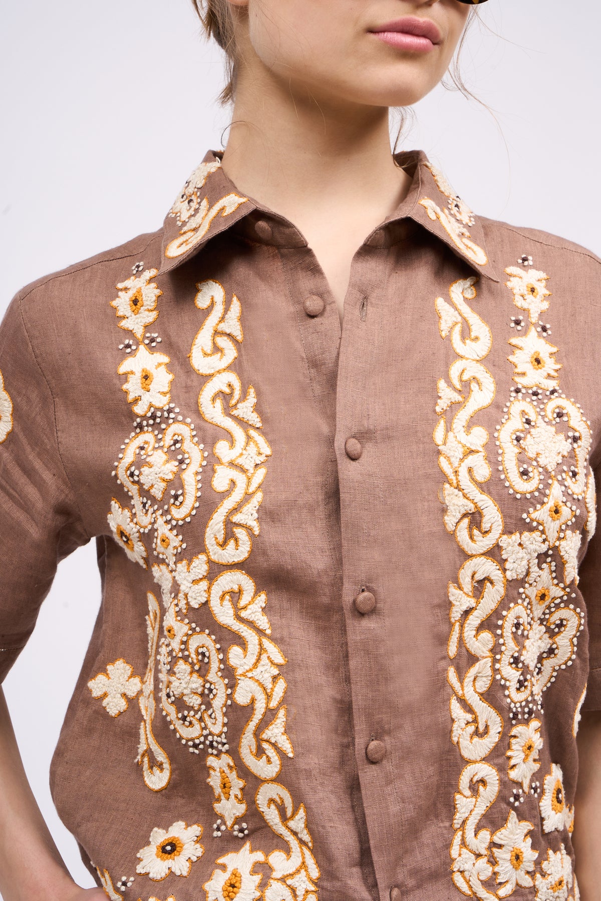 PAUL & JOE Hauts Chemise Ethiopie ramie brodée floral