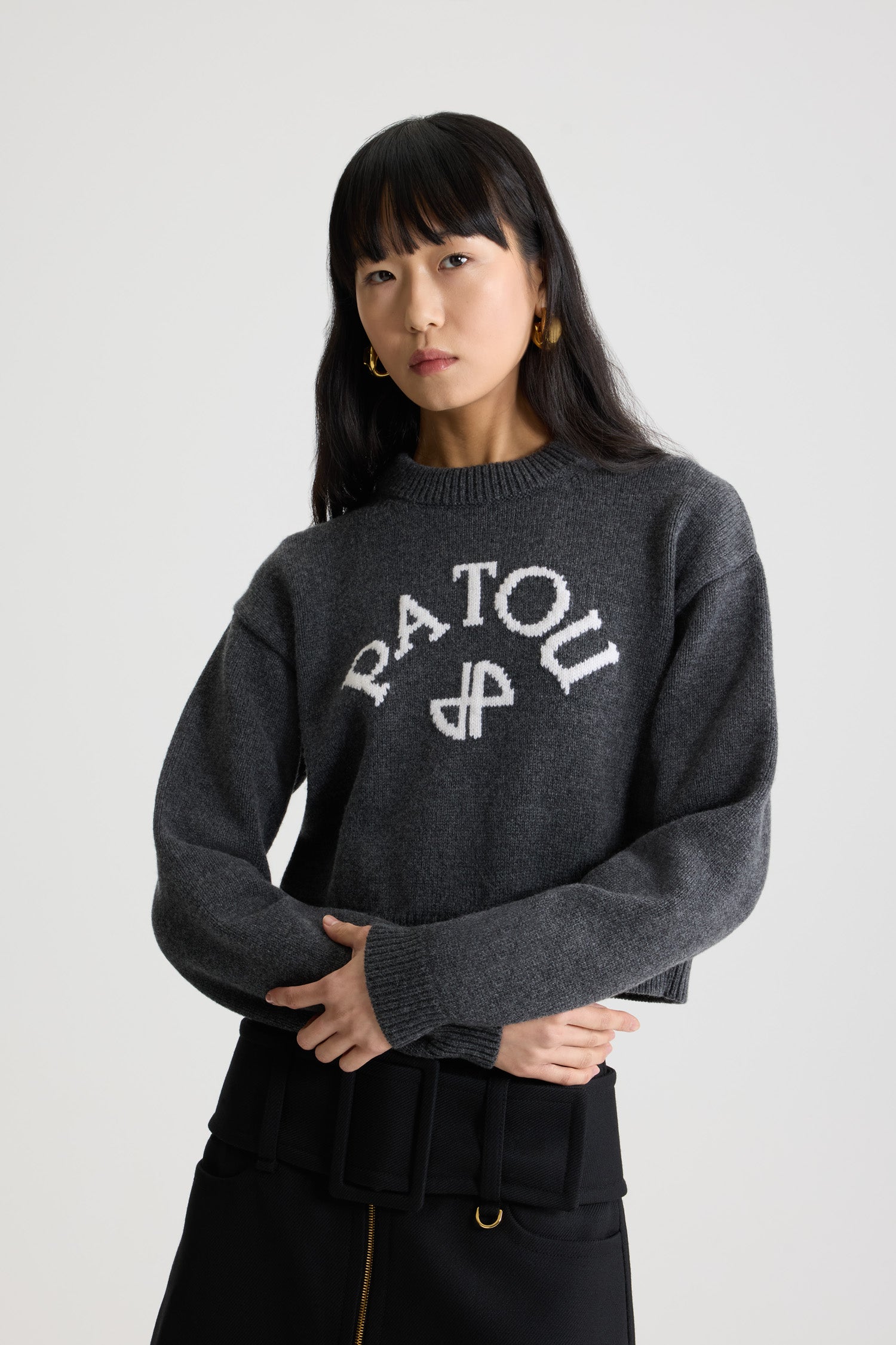Patou KN278 pull laine cachemire logo gris Mercury