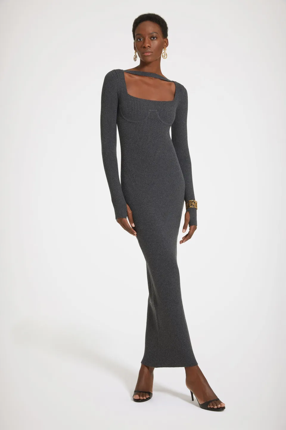 Patou Dresses KN142 robe maxi anthracite XS laine côtelée