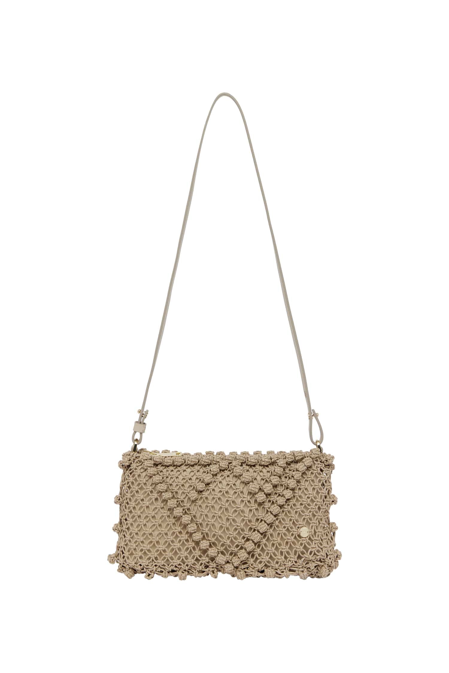 Alemais Accessories Leather Macrame Clutch pochette taupe OS