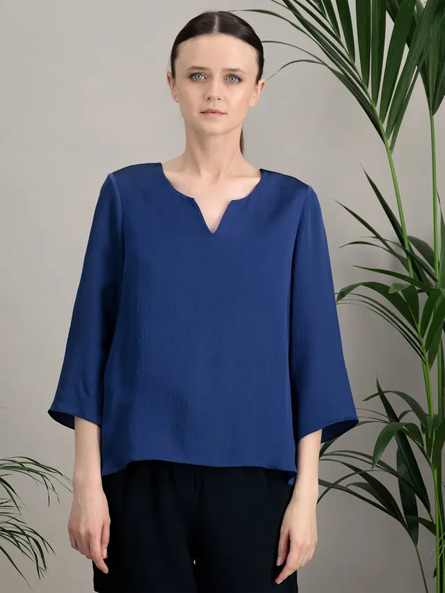 Anahide Saint André Kurta top soie bleu indigo fluide