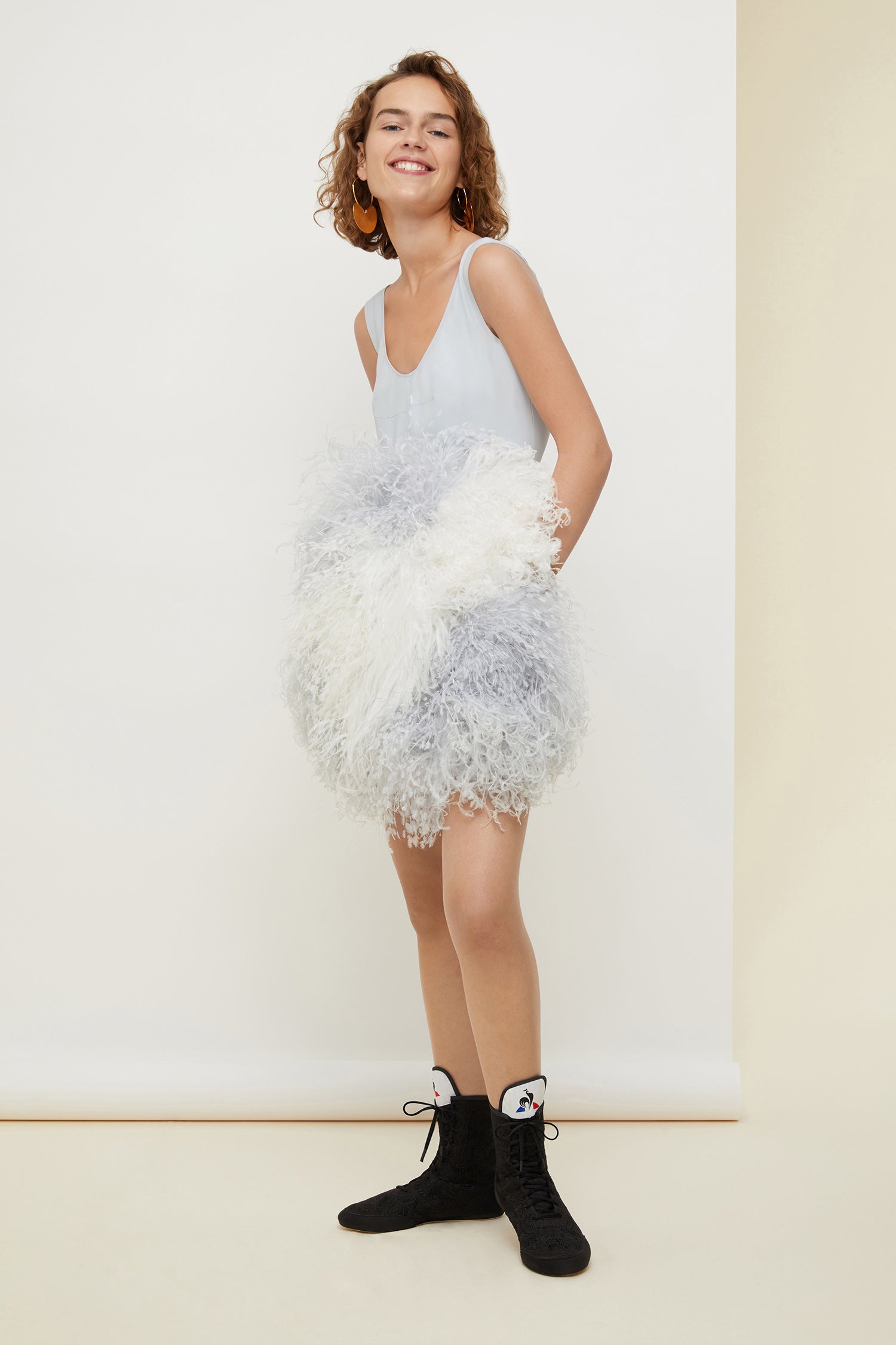 Patou DR034 Robe soie plumes autruche Thousands Print