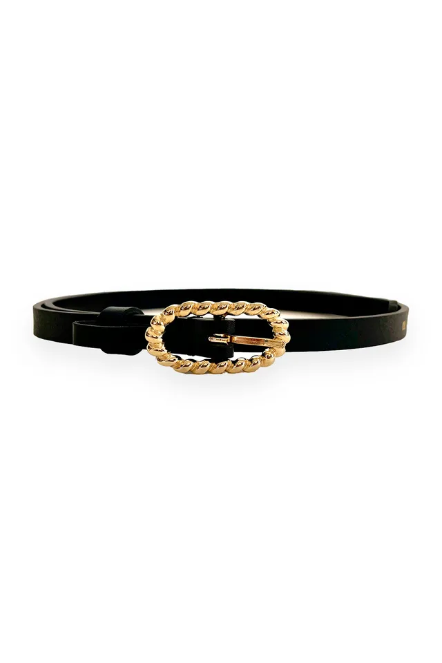 Paul & Joe ceinture Amelie cuir noir boucle dorée