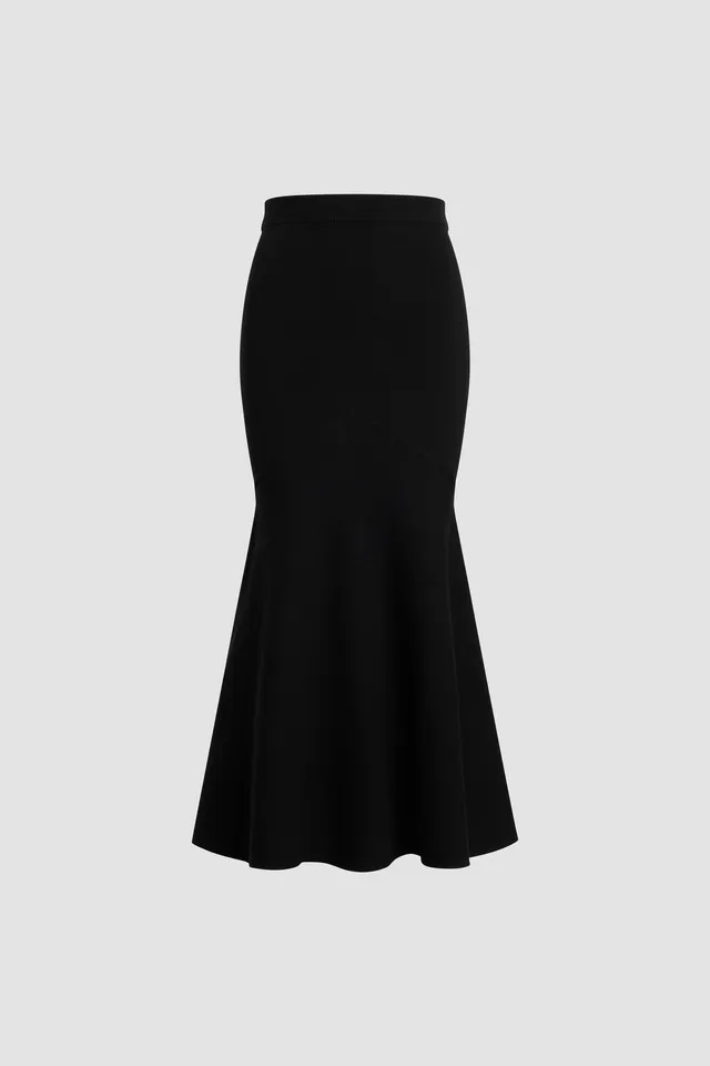 Patou KN298 jupe midi laine noire XS