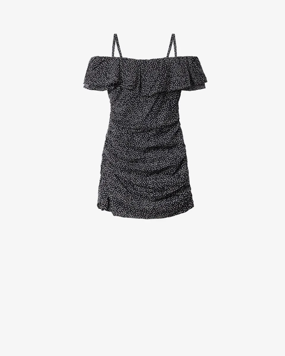 Isabel Marant Davilia robe voile coton noir écru pois