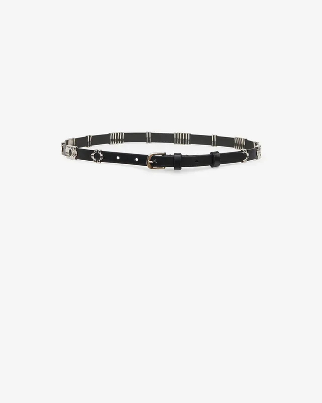 Isabel Marant Odena ceinture cuir noir argenté 1,5 cm