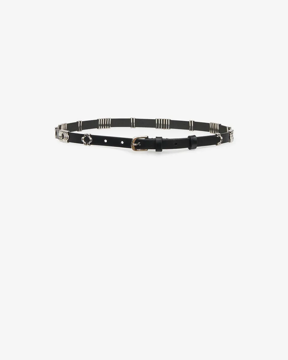 Isabel Marant Odena ceinture cuir noir argenté 1,5 cm