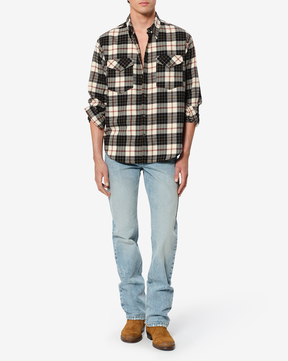Isabel Marant Saul CH0366HC chemise carreaux écru noir