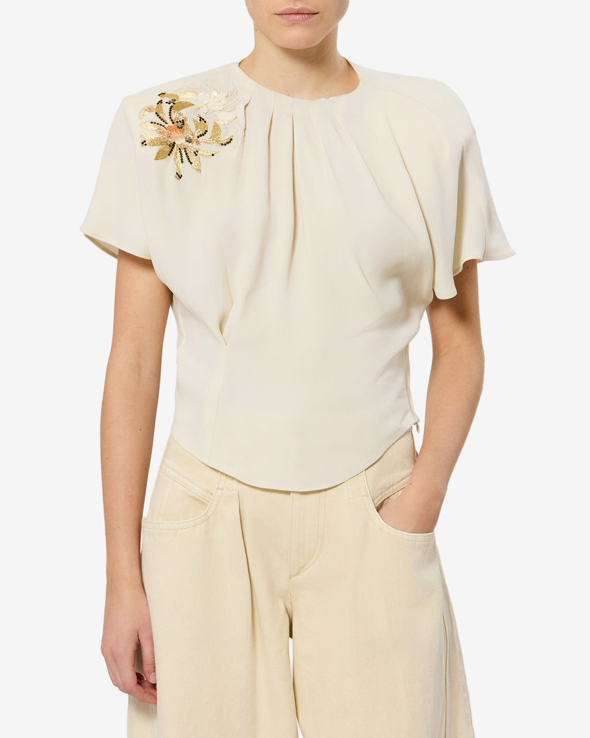 Isabel Marant Sakine top brodé écru sequins