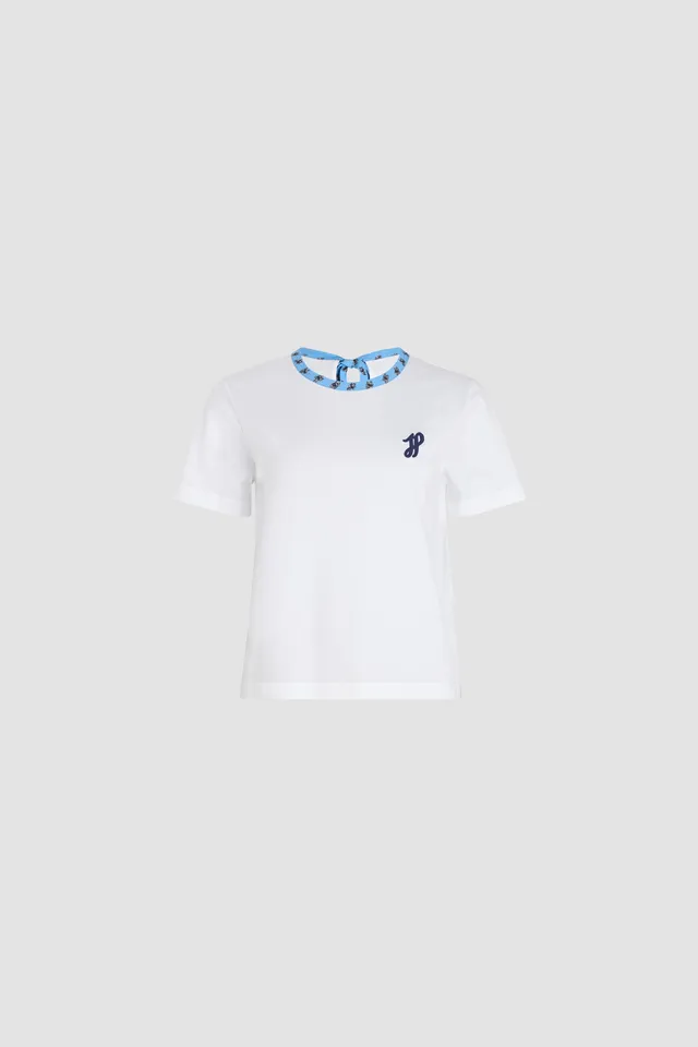 Patou JE163 T-Shirt Coton Bio Blanc Col Bleu