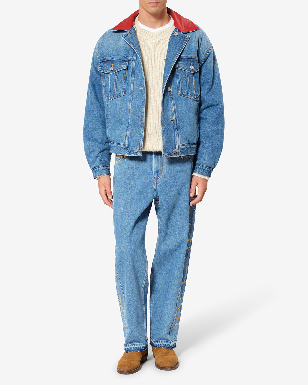Isabel Marant Jorian jean bleu clair 27 barrel brodé