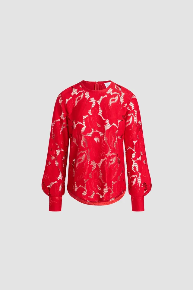 Patou TO164 top Babylone Red dentelle coton manches ballon