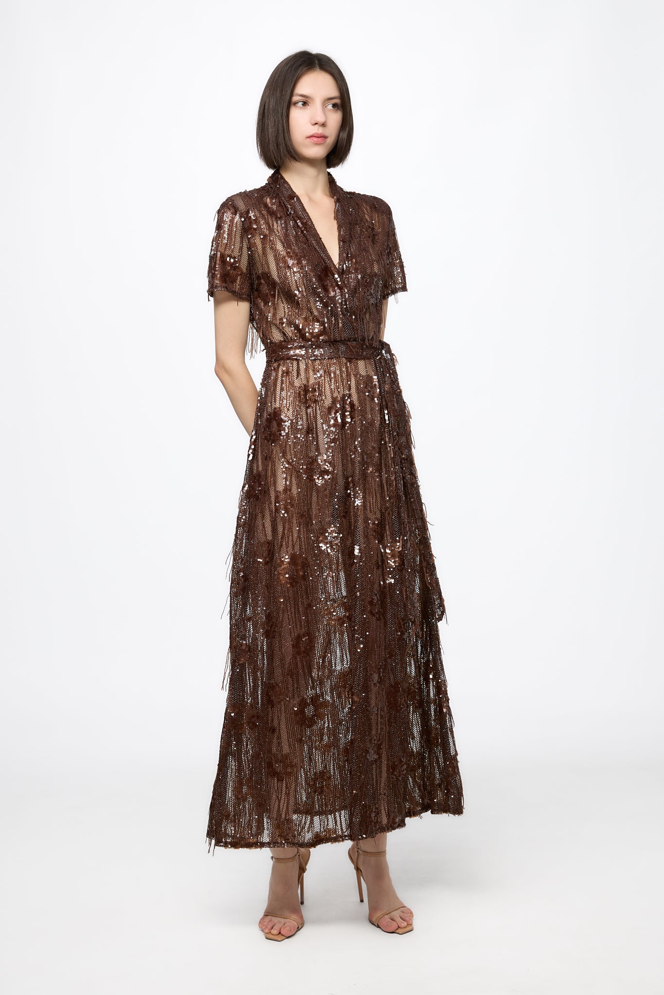 ATU Body Couture robe midi sequins marron chocolat S