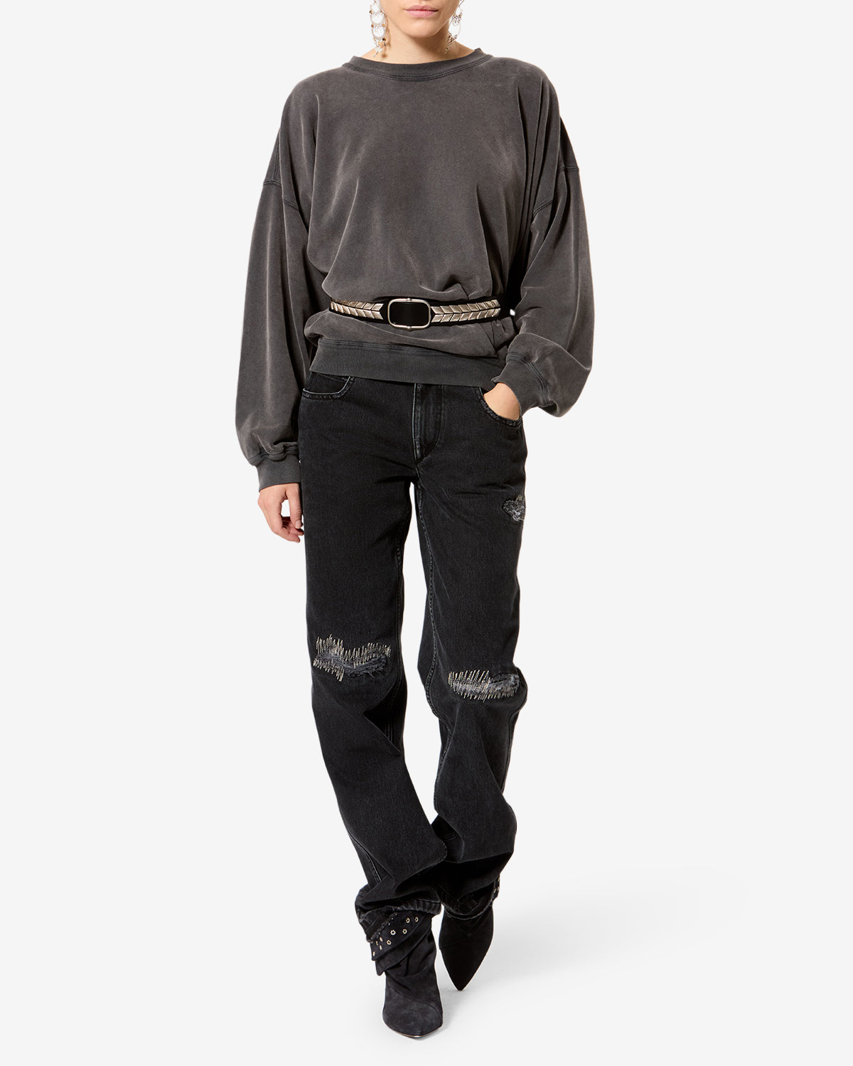 Isabel Marant Zeah jean droit noir délavé déchiré