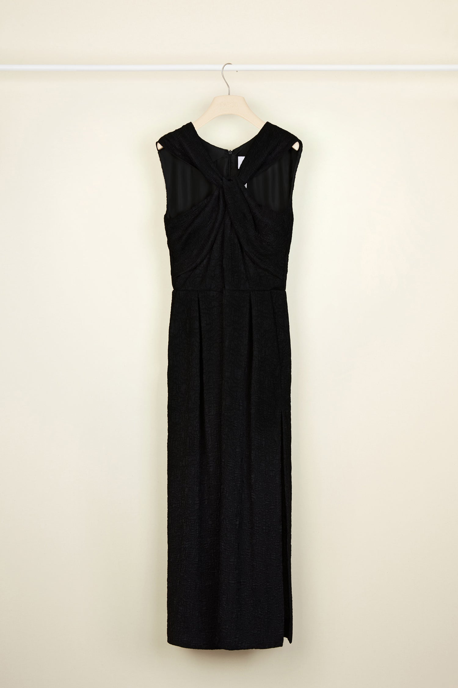 Patou DR051 maxi robe noire viscose devant torsadé