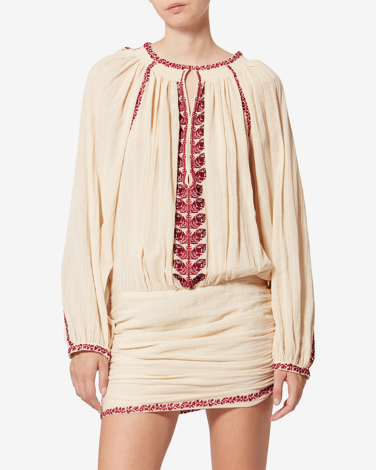 Isabel Marant Robes Ludy robe beige-rouge gaze coton