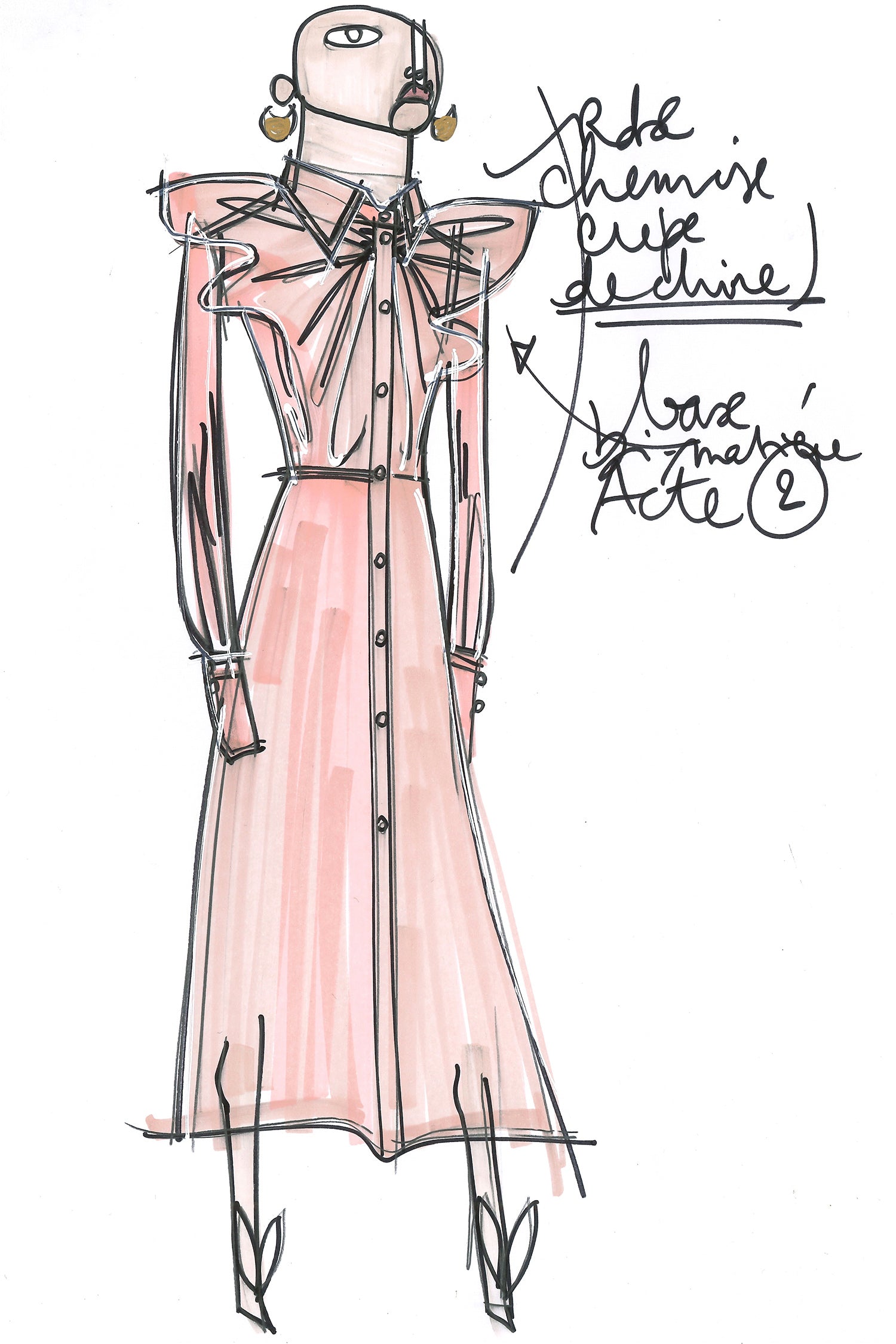 Patou robe midi soie corail col lavallière
