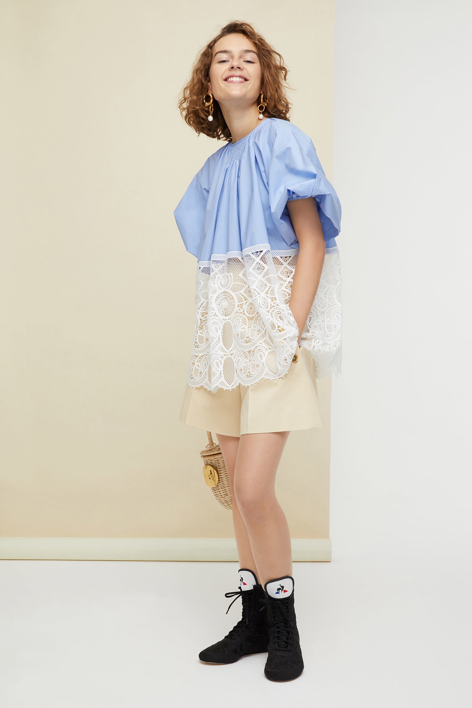 Patou TO0020017620B top coton guipure bleu oversize